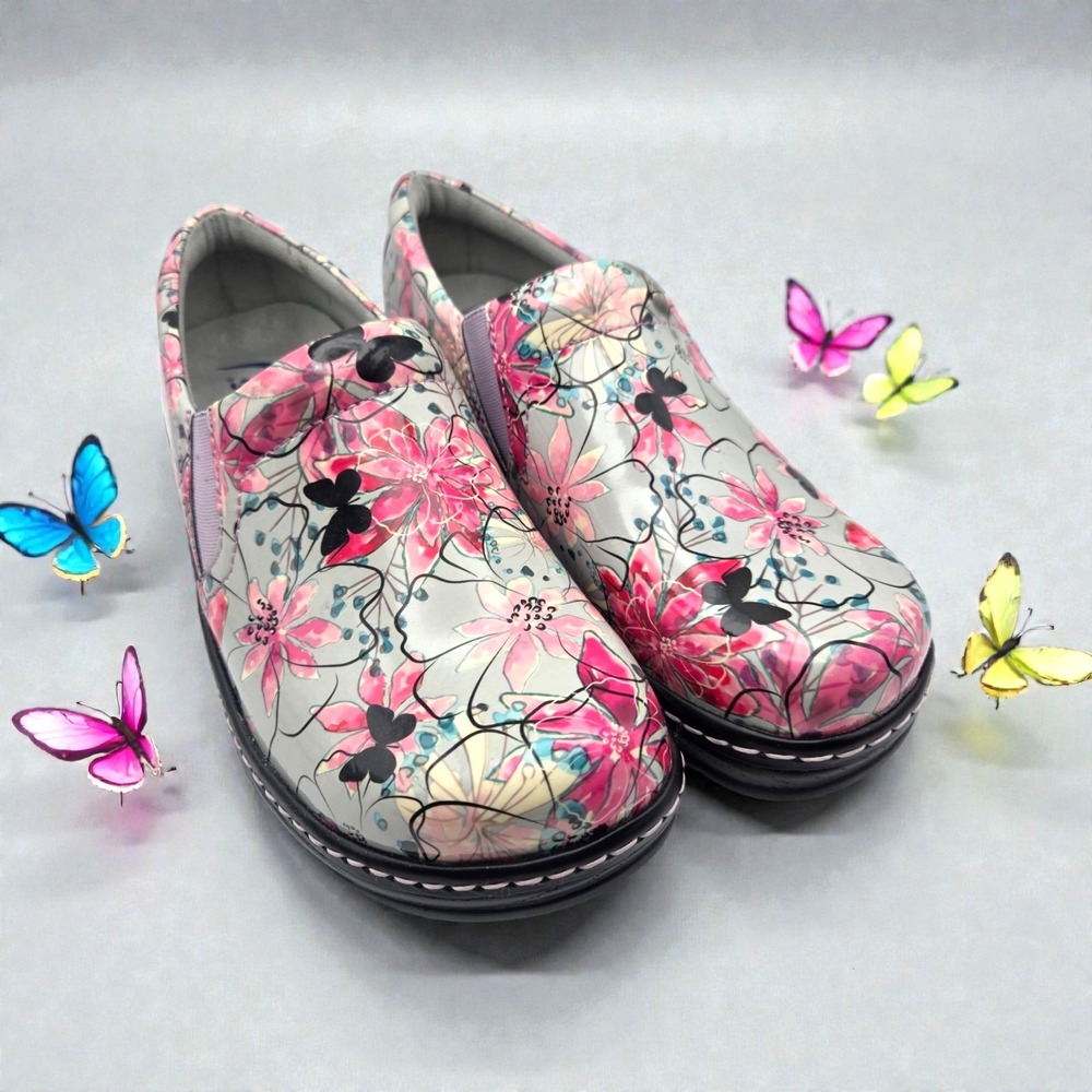 Klogs Naples Pink/Gray Floral Pastel Comfort Nursing Slip On Shoes Women's 8M